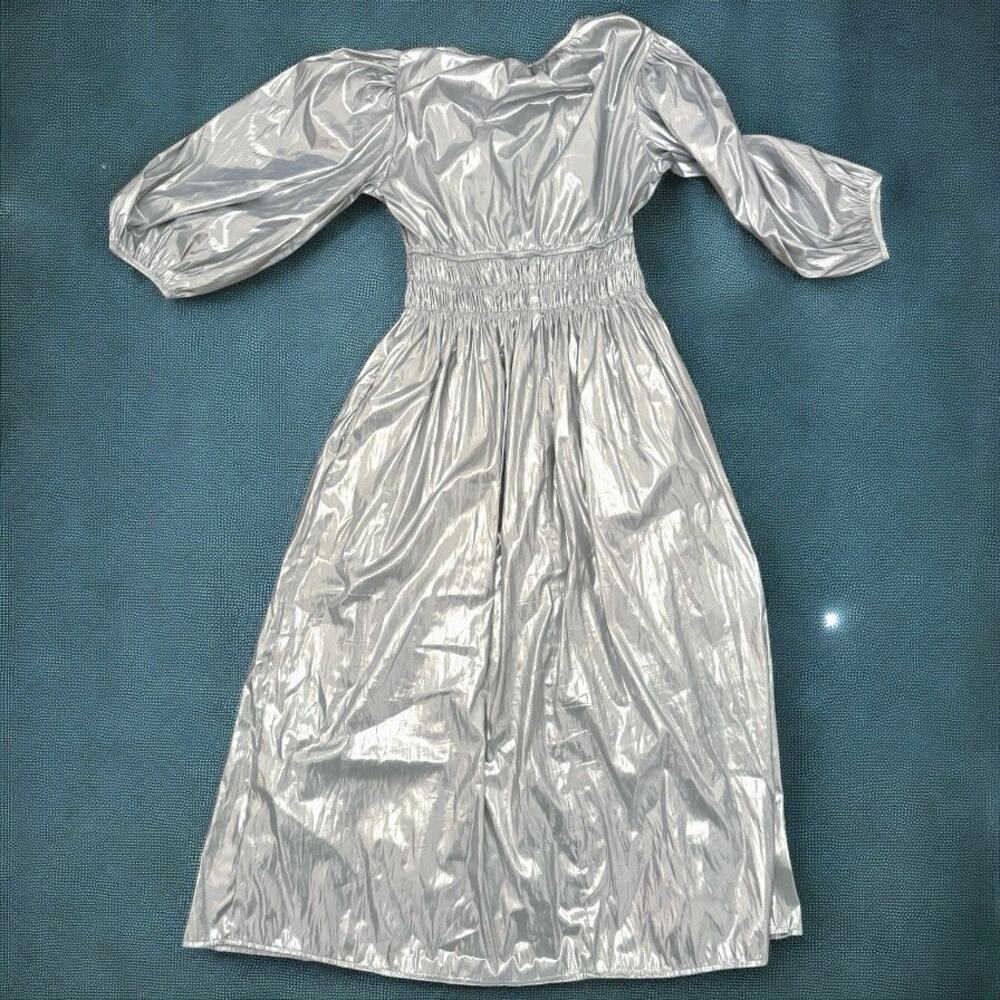 Ciao Lucia Metallic Georgina Foiled Satin Midi Dress Size medium - Picture 3 of 6